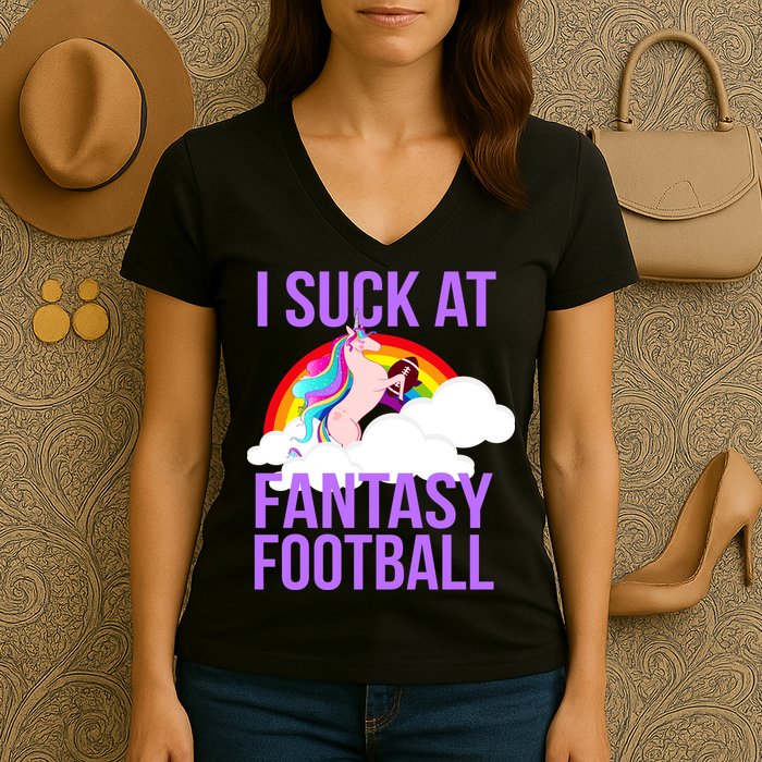 I Suck At Fantasy Football Unicorn Women's V-Neck T-Shirt