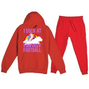 I Suck At Fantasy Football Unicorn Premium Hooded Sweatsuit Set