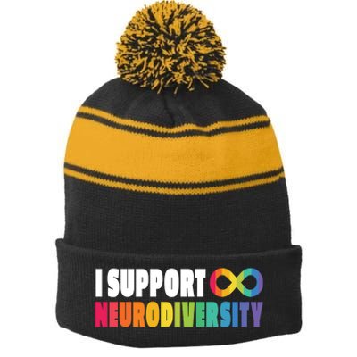 I Support Neurodiversity Stripe Pom Pom Beanie