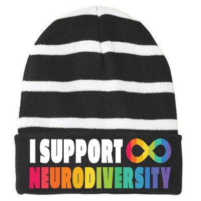 I Support Neurodiversity Striped Beanie with Solid Band