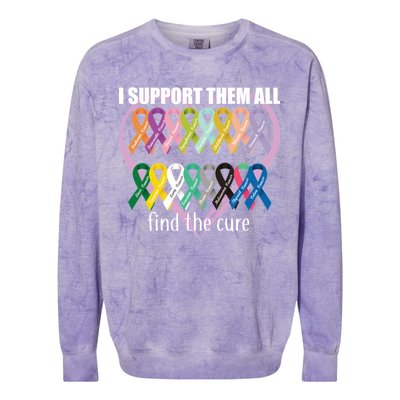 I Support Them All Find A Cure Cancer Awareness Colorblast Crewneck Sweatshirt