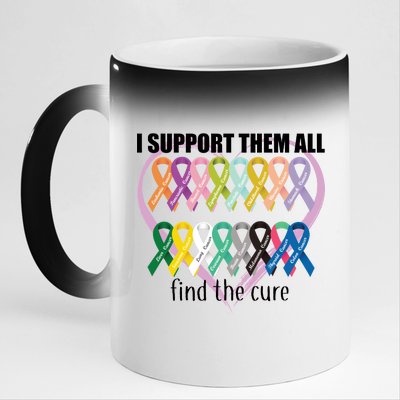 I Support Them All Find A Cure Cancer Awareness 11oz Black Color Changing Mug