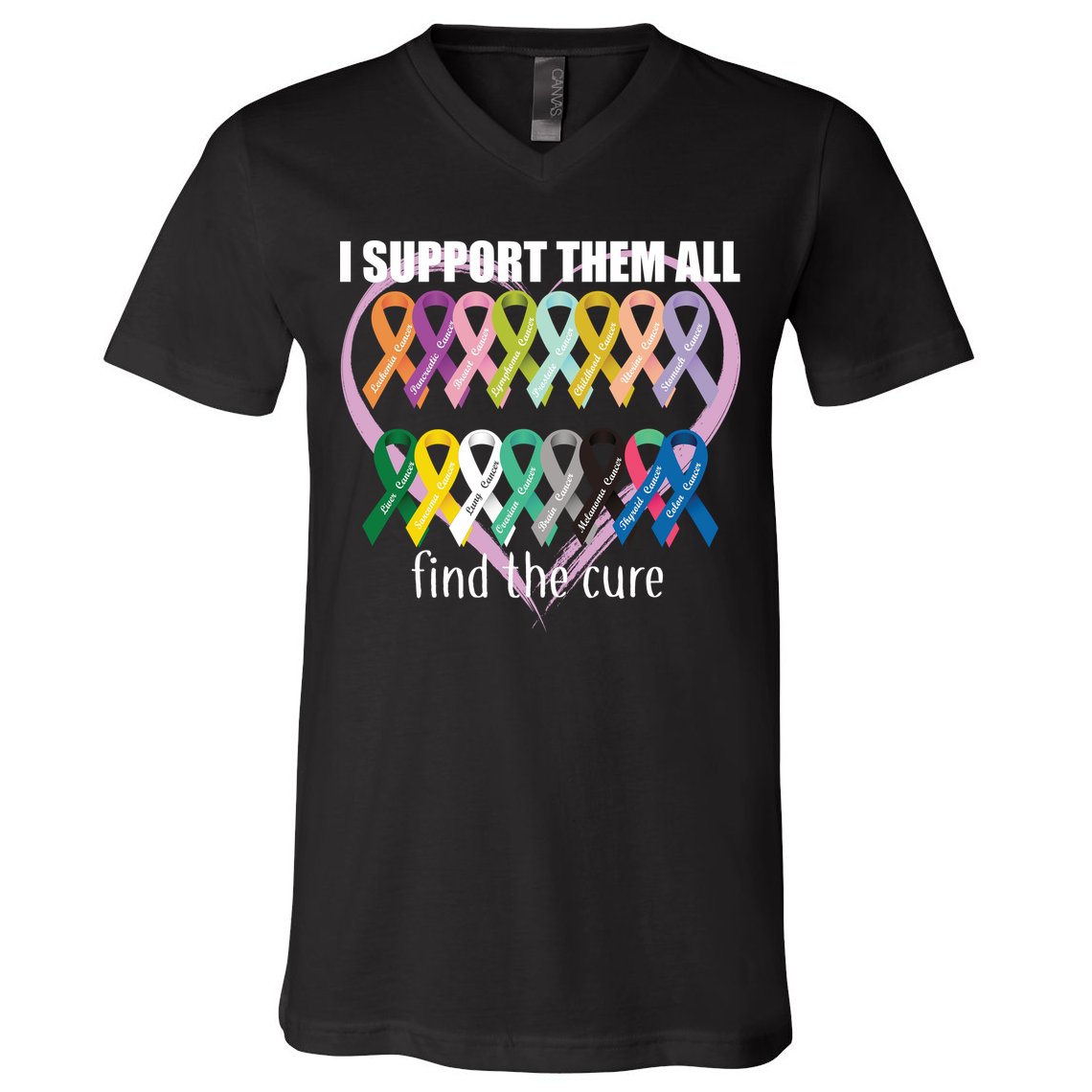 I Support Them All Find A Cure Cancer Awareness V-Neck T-Shirt