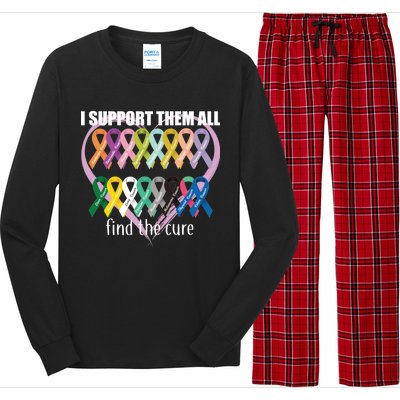 I Support Them All Find A Cure Cancer Awareness Long Sleeve Pajama Set