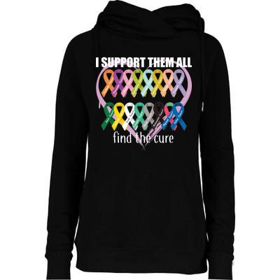 I Support Them All Find A Cure Cancer Awareness Womens Funnel Neck Pullover Hood