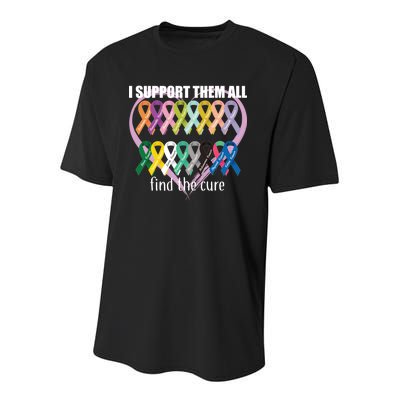 I Support Them All Find A Cure Cancer Awareness Youth Performance Sprint T-Shirt