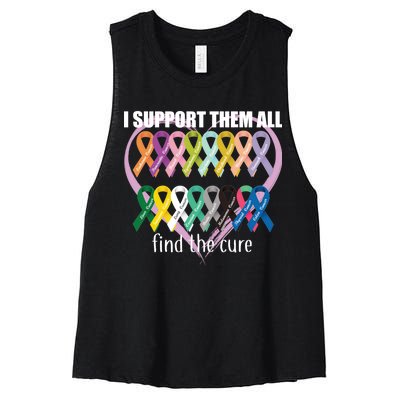 I Support Them All Find A Cure Cancer Awareness Women's Racerback Cropped Tank