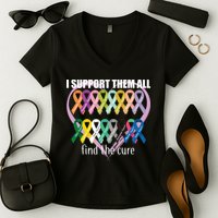I Support Them All Find A Cure Cancer Awareness Women's V-Neck T-Shirt