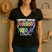 I Support Them All Find A Cure Cancer Awareness Women's V-Neck T-Shirt