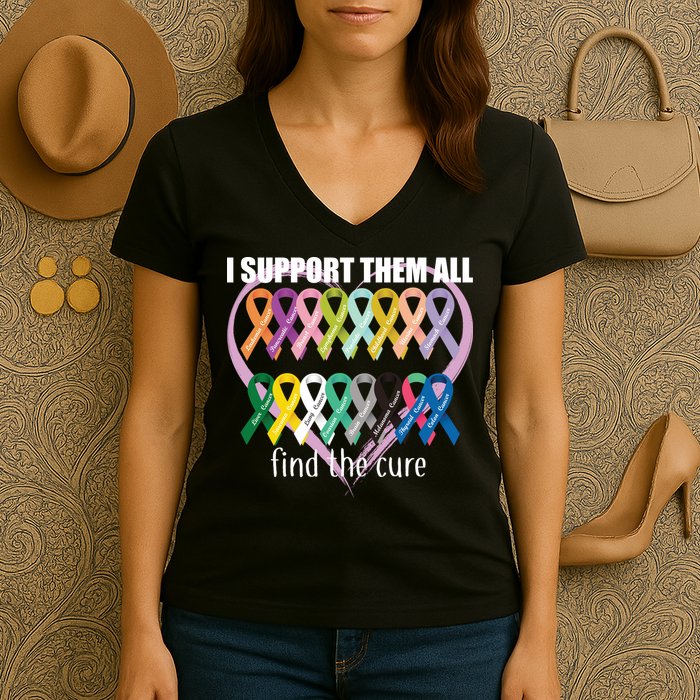 I Support Them All Find A Cure Cancer Awareness Women's V-Neck T-Shirt