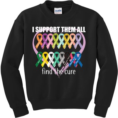 I Support Them All Find A Cure Cancer Awareness Kids Sweatshirt