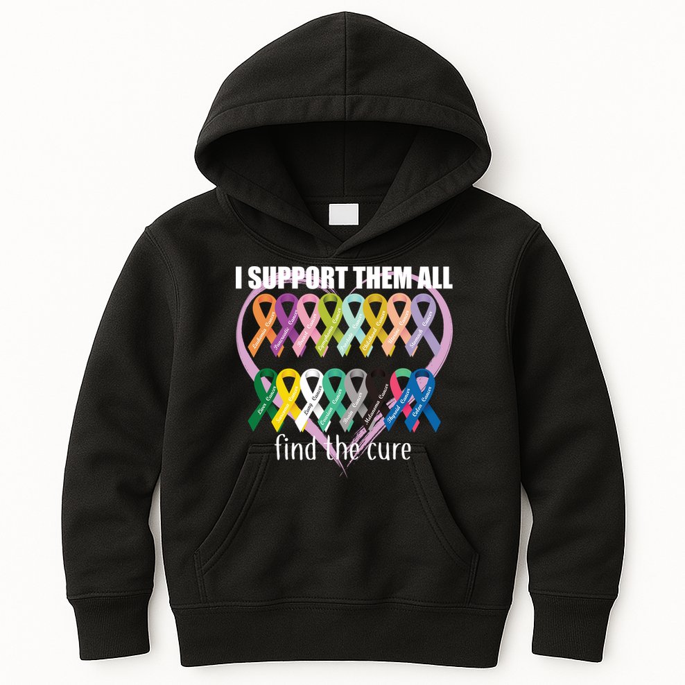 I Support Them All Find A Cure Cancer Awareness Kids Hoodie