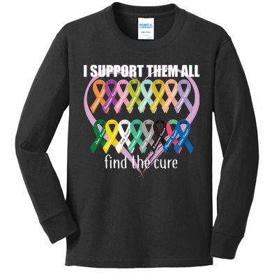 I Support Them All Find A Cure Cancer Awareness Kids Long Sleeve Shirt