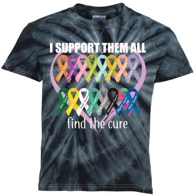 I Support Them All Find A Cure Cancer Awareness Kids Tie-Dye T-Shirt