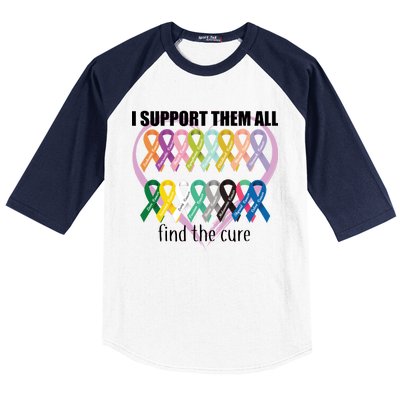 I Support Them All Find A Cure Cancer Awareness Baseball Sleeve Shirt