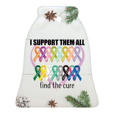 I Support Them All Find A Cure Cancer Awareness Ceramic Bell Ornament