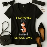 I Survived 100 Masked School Days  Women's V-Neck T-Shirt