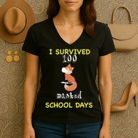 I Survived 100 Masked School Days  Women's V-Neck T-Shirt