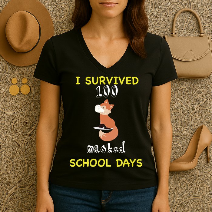 I Survived 100 Masked School Days  Women's V-Neck T-Shirt