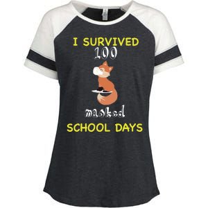 I Survived 100 Masked School Days  Enza Ladies Jersey Colorblock Tee