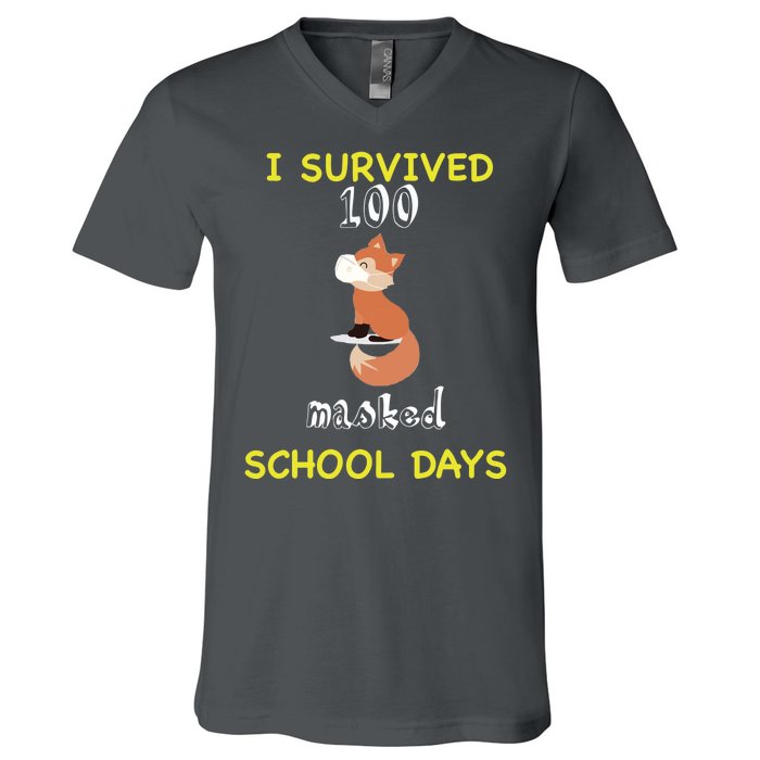 I Survived 100 Masked School Days V-Neck T-Shirt