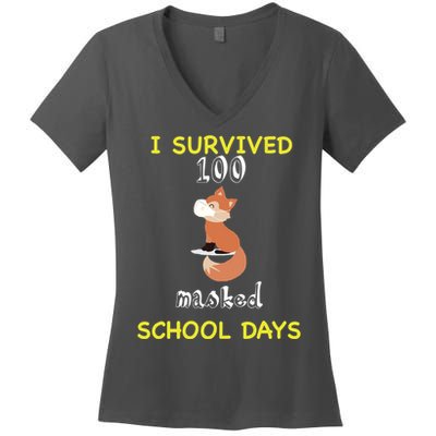 I Survived 100 Masked School Days Women's V-Neck T-Shirt