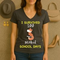 I Survived 100 Masked School Days Women's V-Neck T-Shirt