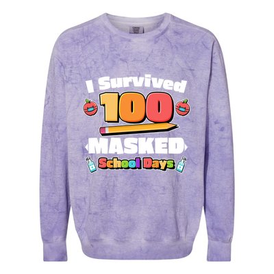 I Survived 100 Masked School Days Pandemic Learning Colorblast Crewneck Sweatshirt