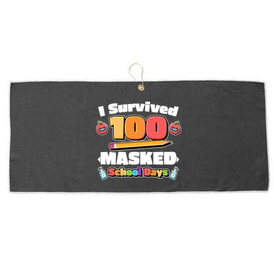 I Survived 100 Masked School Days Pandemic Learning Large Microfiber Waffle Golf Towel