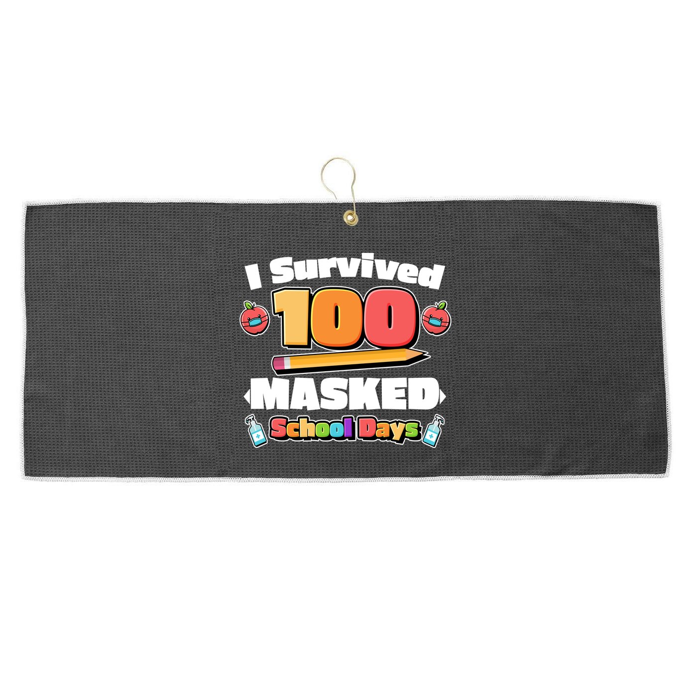 I Survived 100 Masked School Days Pandemic Learning Large Microfiber Waffle Golf Towel