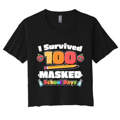 I Survived 100 Masked School Days Pandemic Learning Crop Top