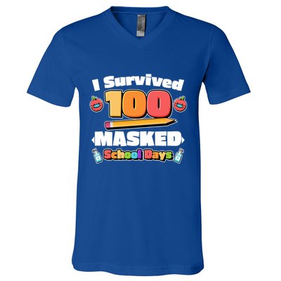 I Survived 100 Masked School Days Pandemic Learning V-Neck T-Shirt