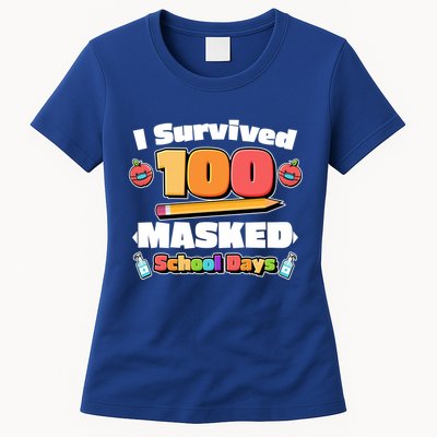 I Survived 100 Masked School Days Pandemic Learning Womens T-Shirt