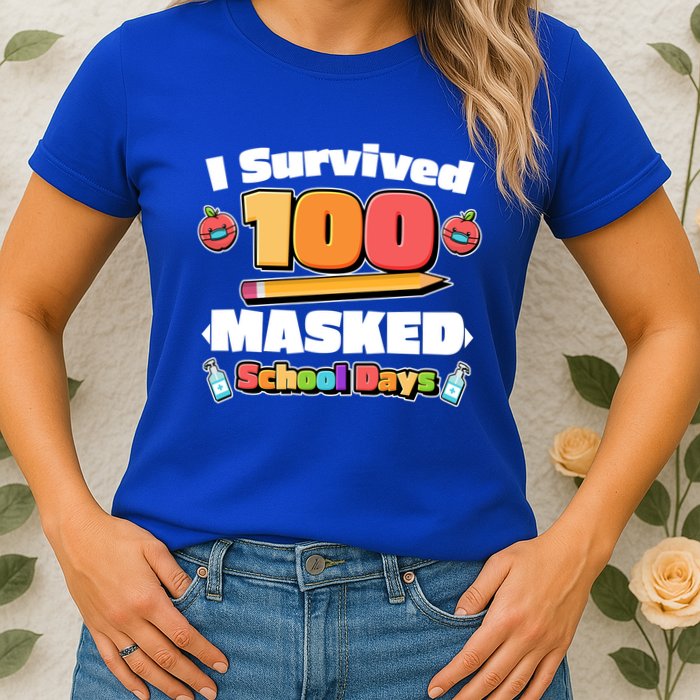 I Survived 100 Masked School Days Pandemic Learning Womens T-Shirt