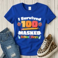 I Survived 100 Masked School Days Pandemic Learning Womens T-Shirt