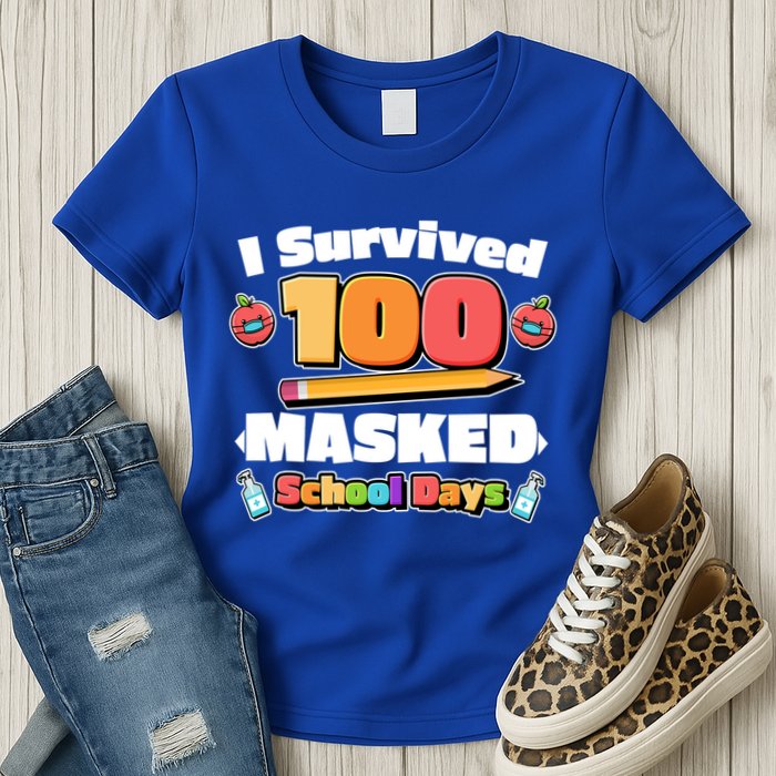 I Survived 100 Masked School Days Pandemic Learning Womens T-Shirt