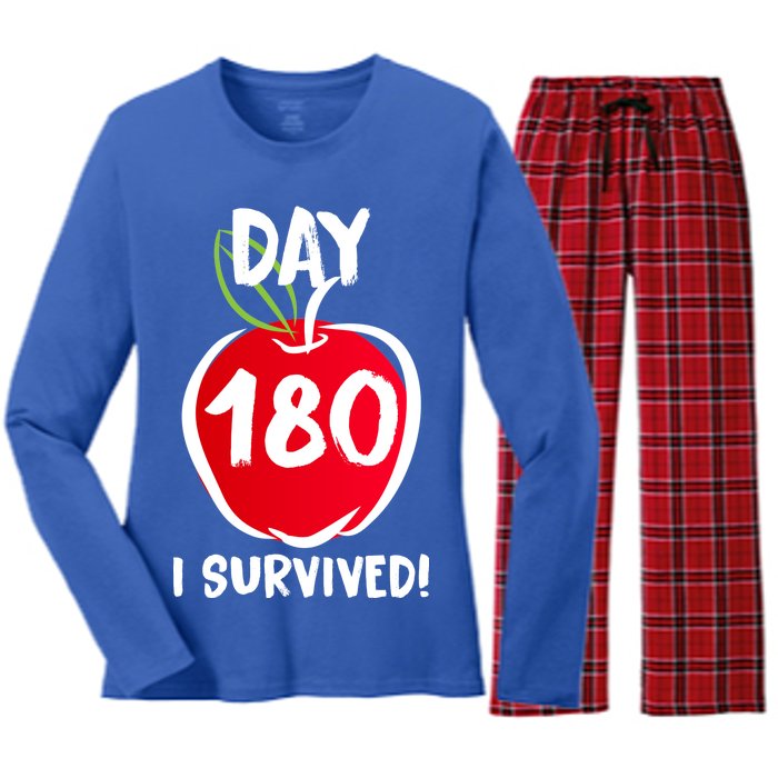 I Survived 180 Days Last Day Of School Women's Long Sleeve Flannel Pajama Set 