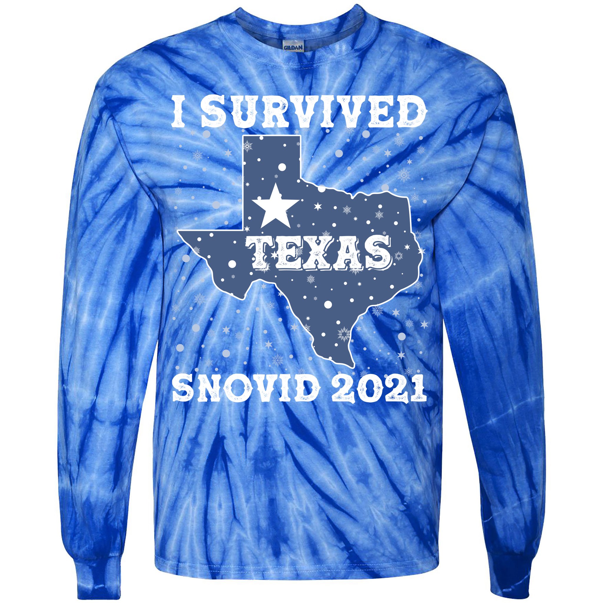 I Survived Snovid 2021Texas Snowstorm Tie-Dye Long Sleeve Shirt