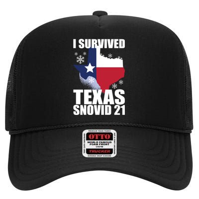 I Survived Texas Snow Storm Blizzard Snovid 21 High Crown Mesh Back Trucker Hat