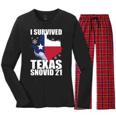 I Survived Texas Snow Storm Blizzard Snovid 21 Women's Long Sleeve Flannel Pajama Set 