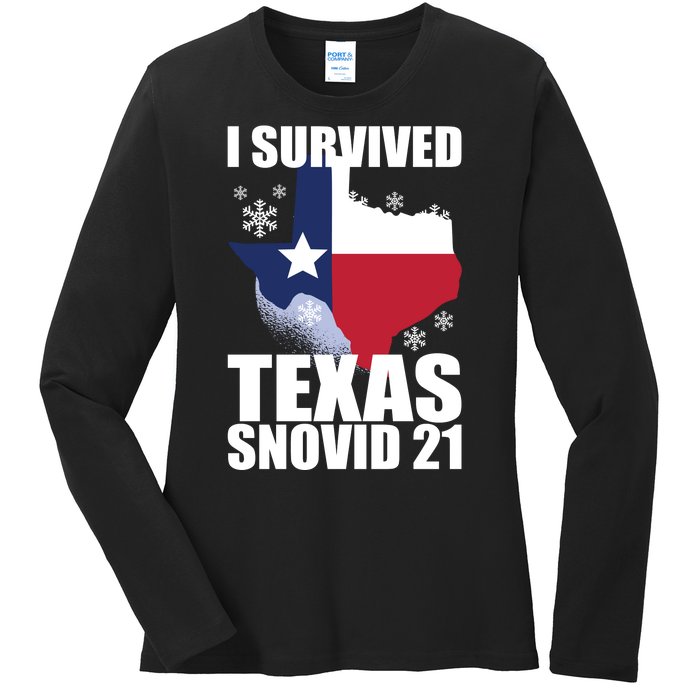 I Survived Texas Snow Storm Blizzard Snovid 21 Ladies Long Sleeve Shirt