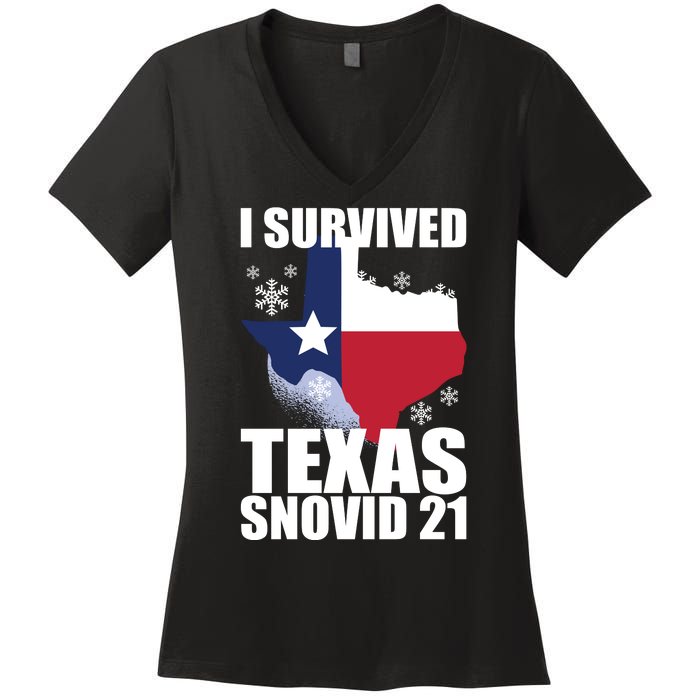 I Survived Texas Snow Storm Blizzard Snovid 21 Women's V-Neck T-Shirt