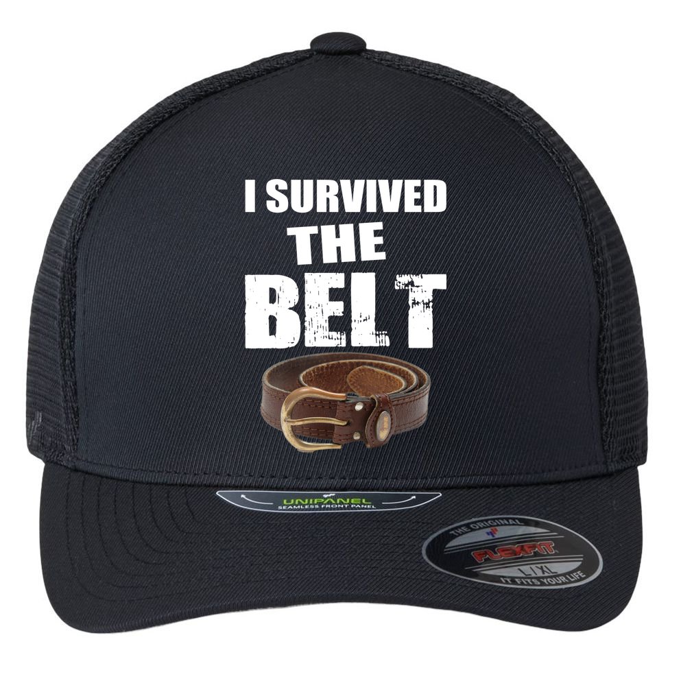 I Survived The Belt Flexfit Unipanel Trucker Cap
