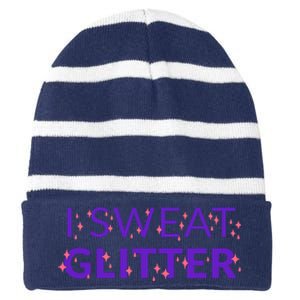 I Sweat Glitter Striped Beanie with Solid Band