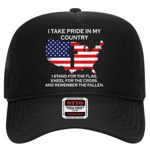 I Take Pride In My Country USA High Crown Mesh Back Trucker Hat