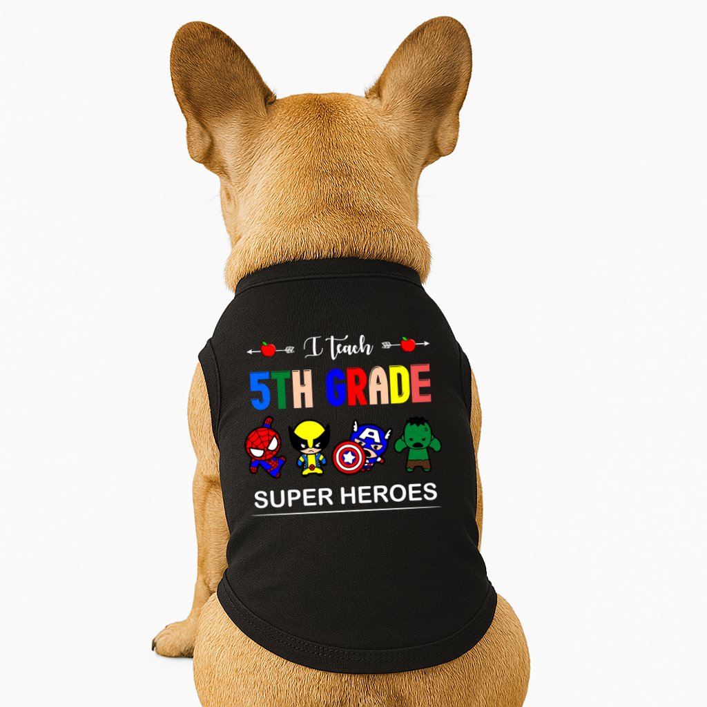 I Teach 5th Grade Superheroes Doggie Tank