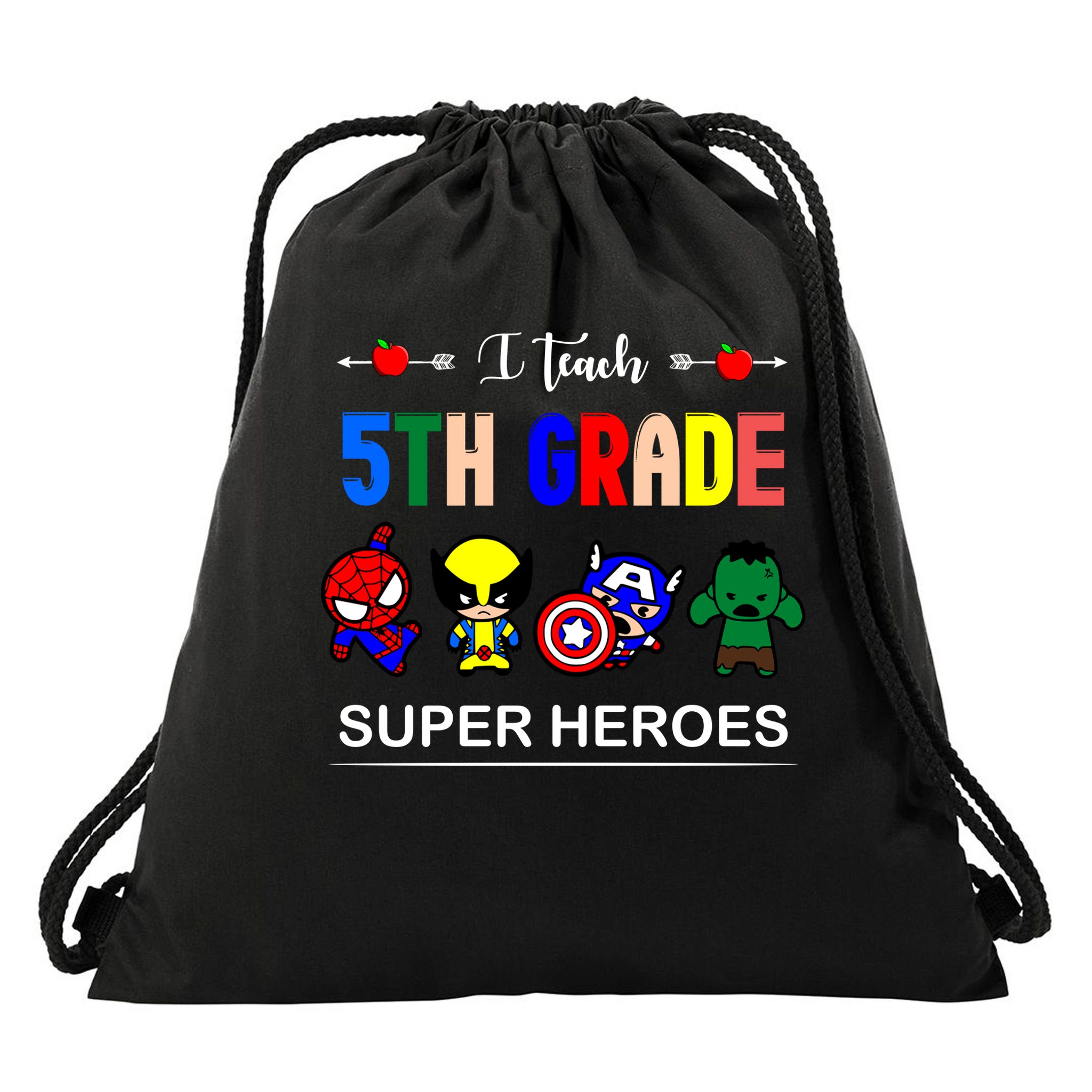 I Teach 5th Grade Superheroes Drawstring Bag