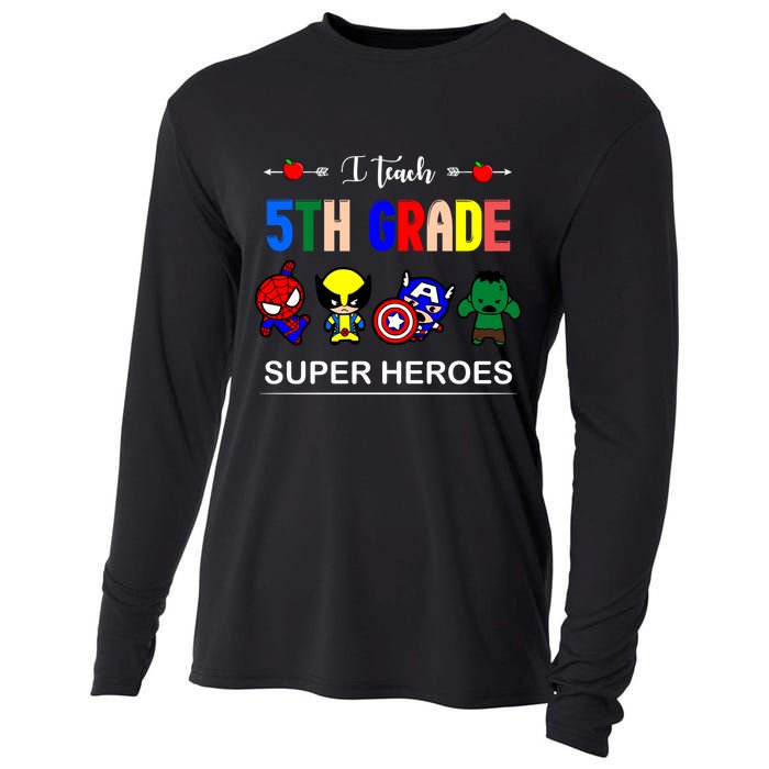 I Teach 5th Grade Superheroes Cooling Performance Long Sleeve Crew