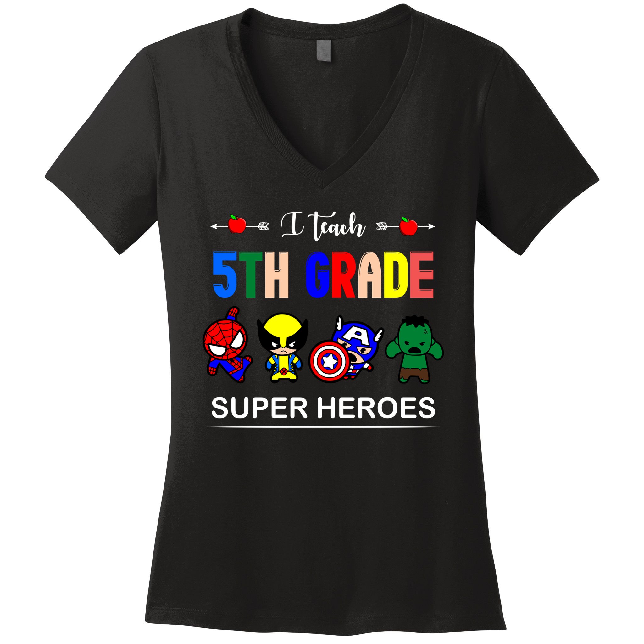 I Teach 5th Grade Superheroes Women's V-Neck T-Shirt