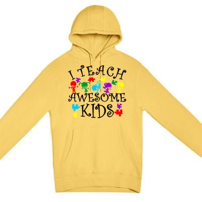 I Teach Awesome Kids Autism Awareness Teacher Premium Pullover Hoodie